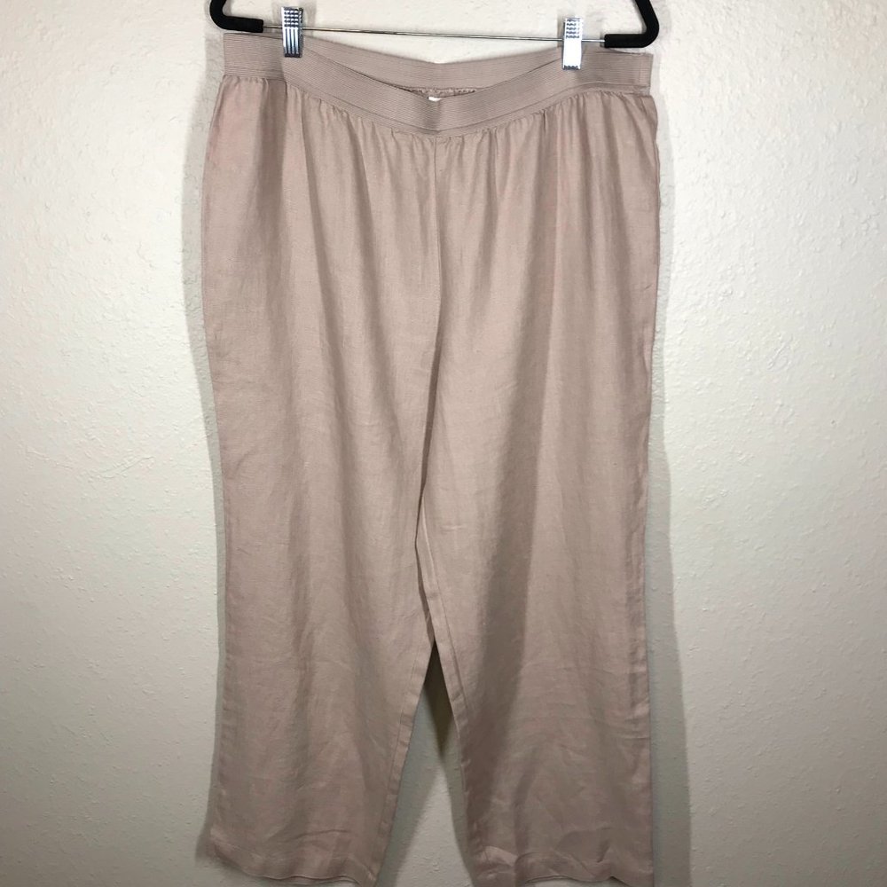 Soft Surroundings Tan Beige 100% Linen Wide Leg Cropped Petite Pants